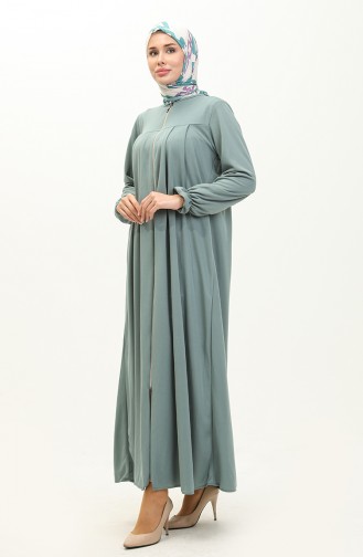 Yoke And Zippered Abaya 0702-09 Mint Green 0702-09