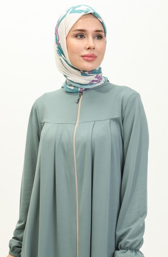 Yoke And Zippered Abaya 0702-09 Mint Green 0702-09