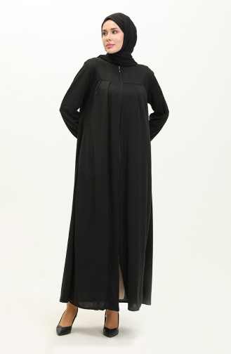 Abaya à Fermeture 0702-10 Noir 0702-10