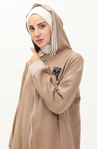 Fermuarlı Kapşonlu Ferace Vizon 19126