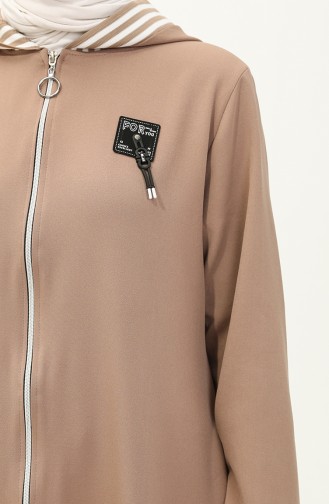 Fermuarlı Kapşonlu Ferace Vizon 19126