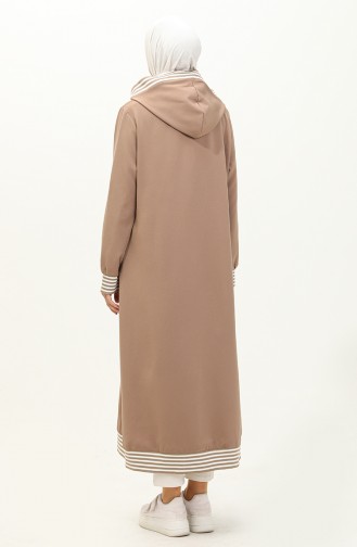 Fermuarlı Kapşonlu Ferace Vizon 19126