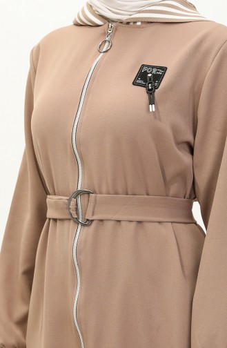 Fermuarlı Kapşonlu Ferace Vizon 19126