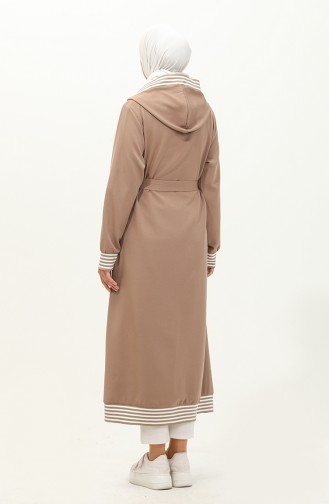 Fermuarlı Kapşonlu Ferace Vizon 19126