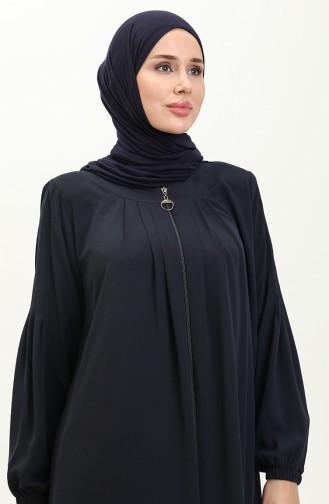 Pileli Fermuarlı Ferace 6083-01 Lacivert