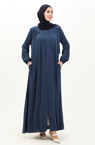 Pleated Zippered Abaya 6083-02 İndigo 6083-02