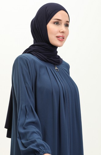 Pleated Zippered Abaya 6083-02 İndigo 6083-02