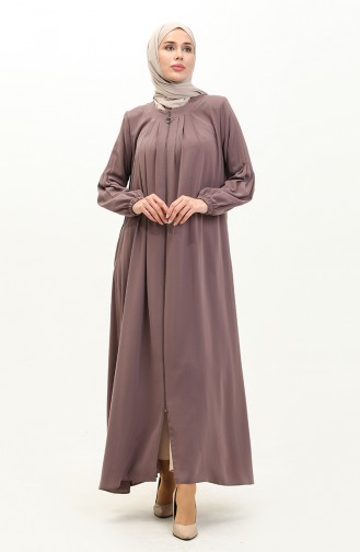 Abaya Plissée à Glissière 6083-03 Rose Pâle 6083-03