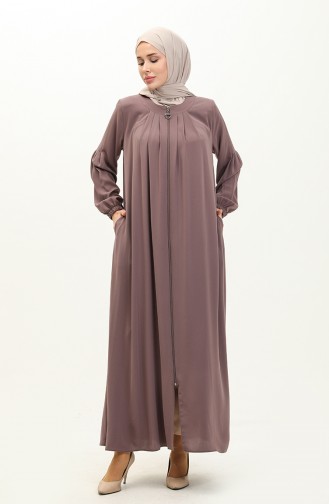 Abaya Plissée à Glissière 6083-03 Rose Pâle 6083-03