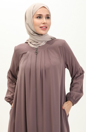 Abaya Plissée à Glissière 6083-03 Rose Pâle 6083-03