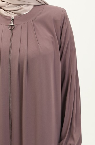 Abaya Plissée à Glissière 6083-03 Rose Pâle 6083-03