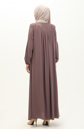 Abaya Plissée à Glissière 6083-03 Rose Pâle 6083-03