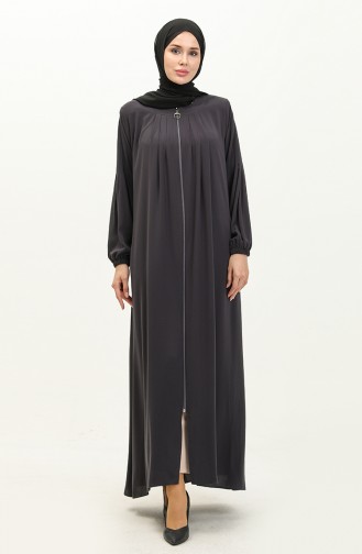 Pleated Zippered Abaya 6083-04 Anthracite 6083-04