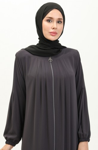 Pleated Zippered Abaya 6083-04 Anthracite 6083-04