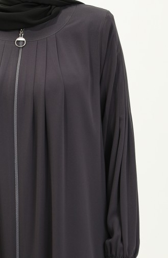 Pleated Zippered Abaya 6083-04 Anthracite 6083-04