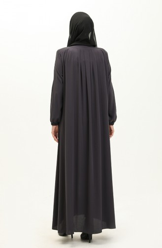 Pleated Zippered Abaya 6083-04 Anthracite 6083-04