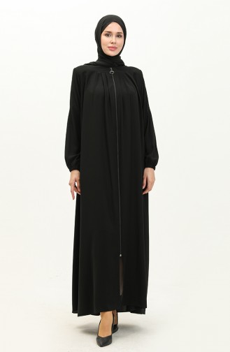 Pleated Zippered Abaya 6083-05 Black 6083-05