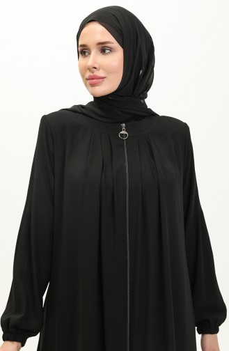 Pleated Zippered Abaya 6083-05 Black 6083-05