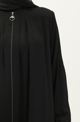 Plissierte Abaya mit Reißverschluss 6083-05 Schwarz 6083-05