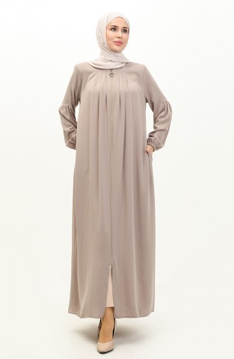 Pleated Zippered Abaya 6083-06 Mink 6083-06