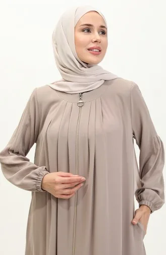 Abaya Plissée à Glissière 6083-06 Vison 6083-06