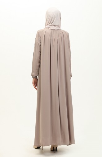 Pleated Zippered Abaya 6083-06 Mink 6083-06