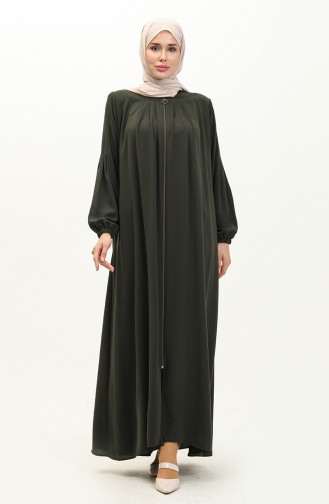 Pleated Zippered Abaya 6083-07 Khaki 6083-07