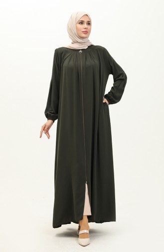 Pleated Zippered Abaya 6083-07 Khaki 6083-07