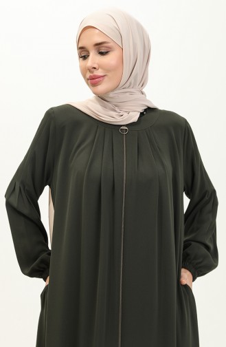 Abaya mit plissiertem Reißverschluss 6083-07 Khaki 6083-07