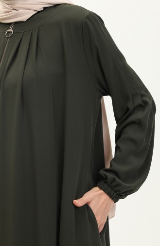 Abaya mit plissiertem Reißverschluss 6083-07 Khaki 6083-07