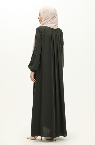 Pleated Zippered Abaya 6083-07 Khaki 6083-07