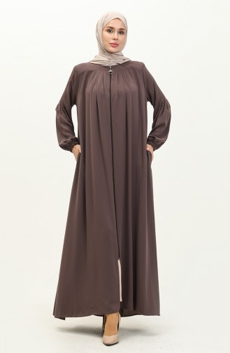 Abaya Plissée à Glissière 6083-08 Vison Foncé 6083-08