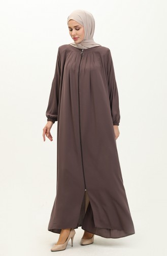 Pleated Zippered Abaya 6083-08 Dark Mink 6083-08