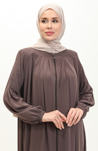 Pleated Zippered Abaya 6083-08 Dark Mink 6083-08