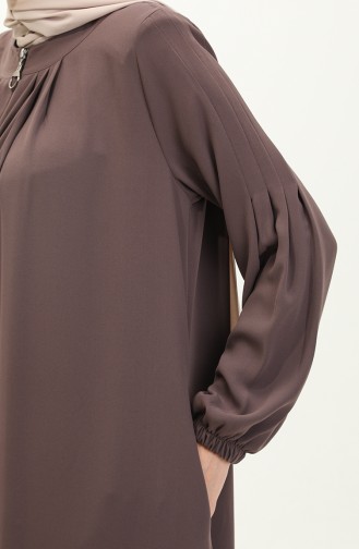 Pleated Zippered Abaya 6083-08 Dark Mink 6083-08