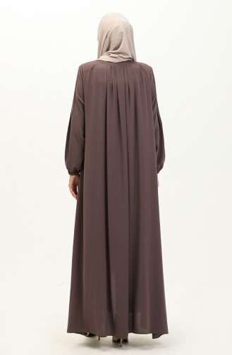 Pleated Zippered Abaya 6083-08 Dark Mink 6083-08