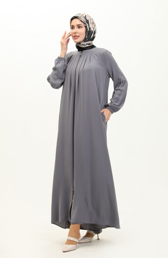 Abaya Plissée à Glissière 6083-09 Gris 6083-09