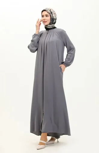 Pleated Zippered Abaya 6083-09 Gray 6083-09