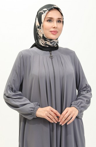 Pleated Zippered Abaya 6083-09 Gray 6083-09