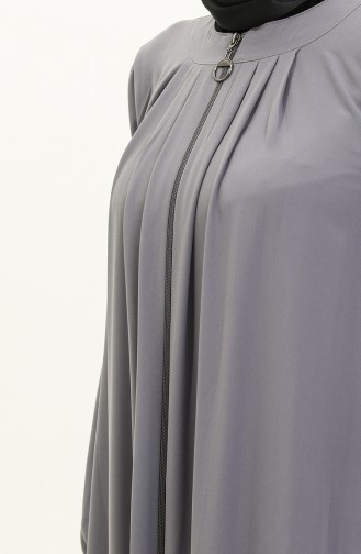 Pleated Zippered Abaya 6083-09 Gray 6083-09