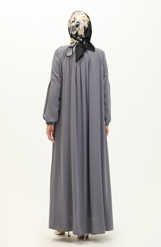 Abaya Plissée à Glissière 6083-09 Gris 6083-09