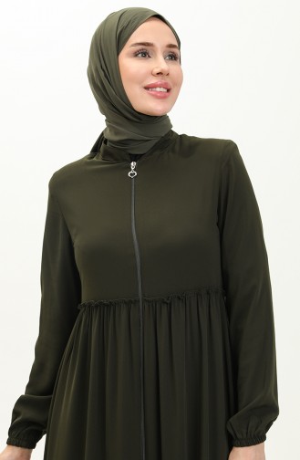 Medine İpeği Büzgülü Ferace 6085-02 Haki