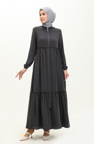 Medina Silk Shirred Abaya 6085-03 Anthracite 6085-03