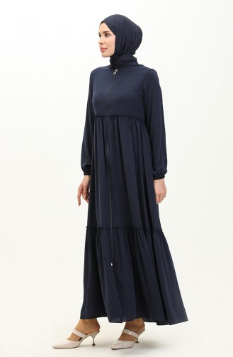 Medina Silk Shirred Abaya 6085-04 Dark Blue 6085-04