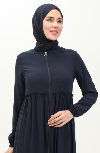 Medina Silk Shirred Abaya 6085-04 Dark Blue 6085-04