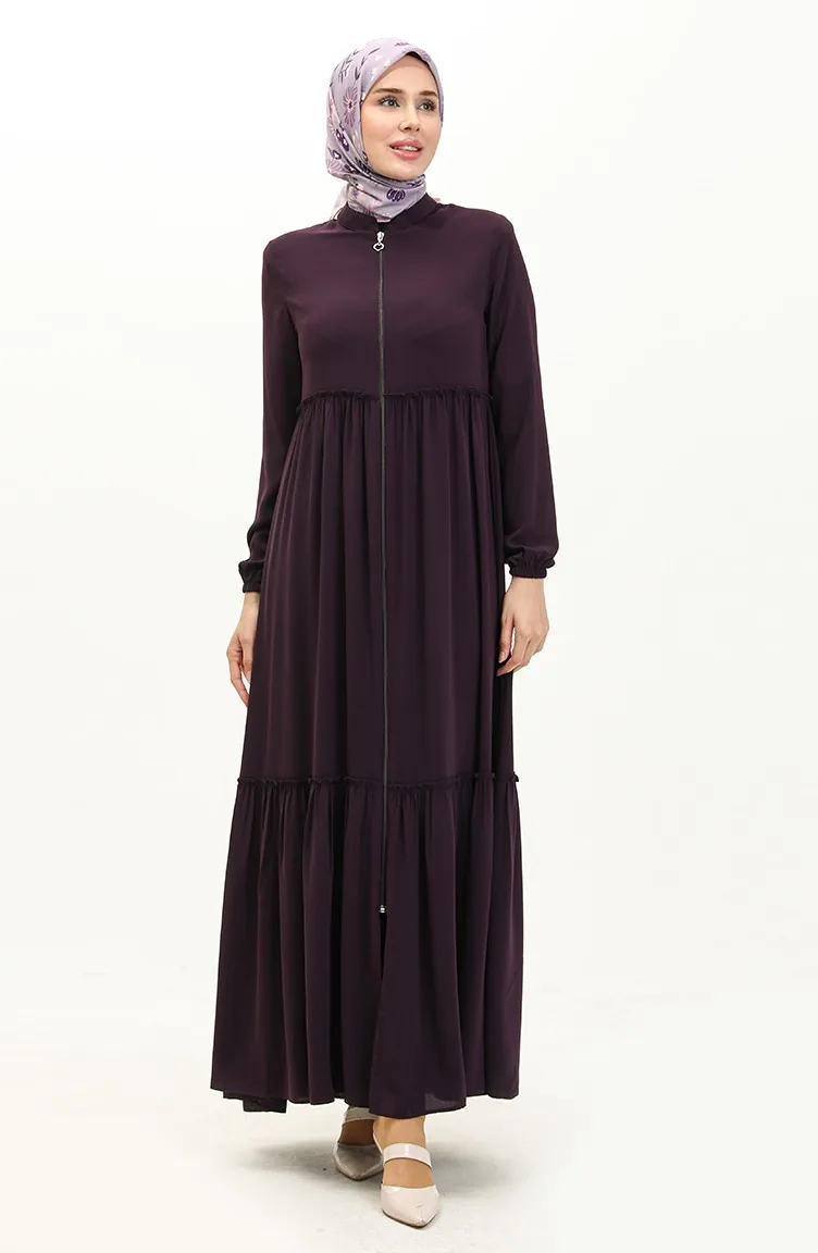 Medina Silk Shirred Abaya 6085-05 Purple 6085-05