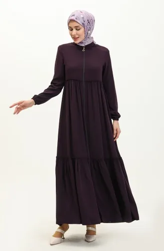 Medina Silk Shirred Abaya 6085-05 Purple 6085-05