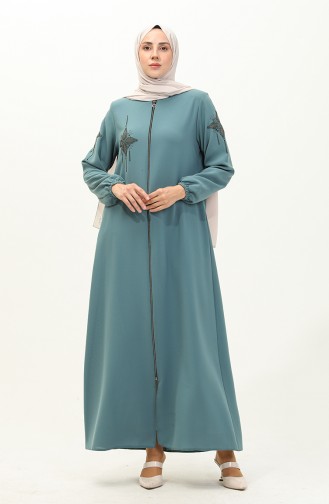 Abaya en Pierre de Tissu de Nid D abeilles 6128-02 Vert Menthe 6128-02