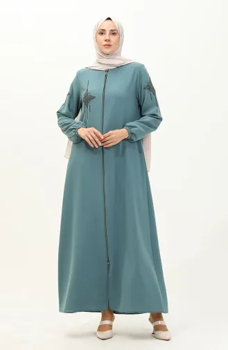 عباية بتصميم حجر بسحاب 6128-02 أخضر مينت 6128-02