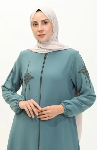 عباية بتصميم حجر بسحاب 6128-02 أخضر مينت 6128-02